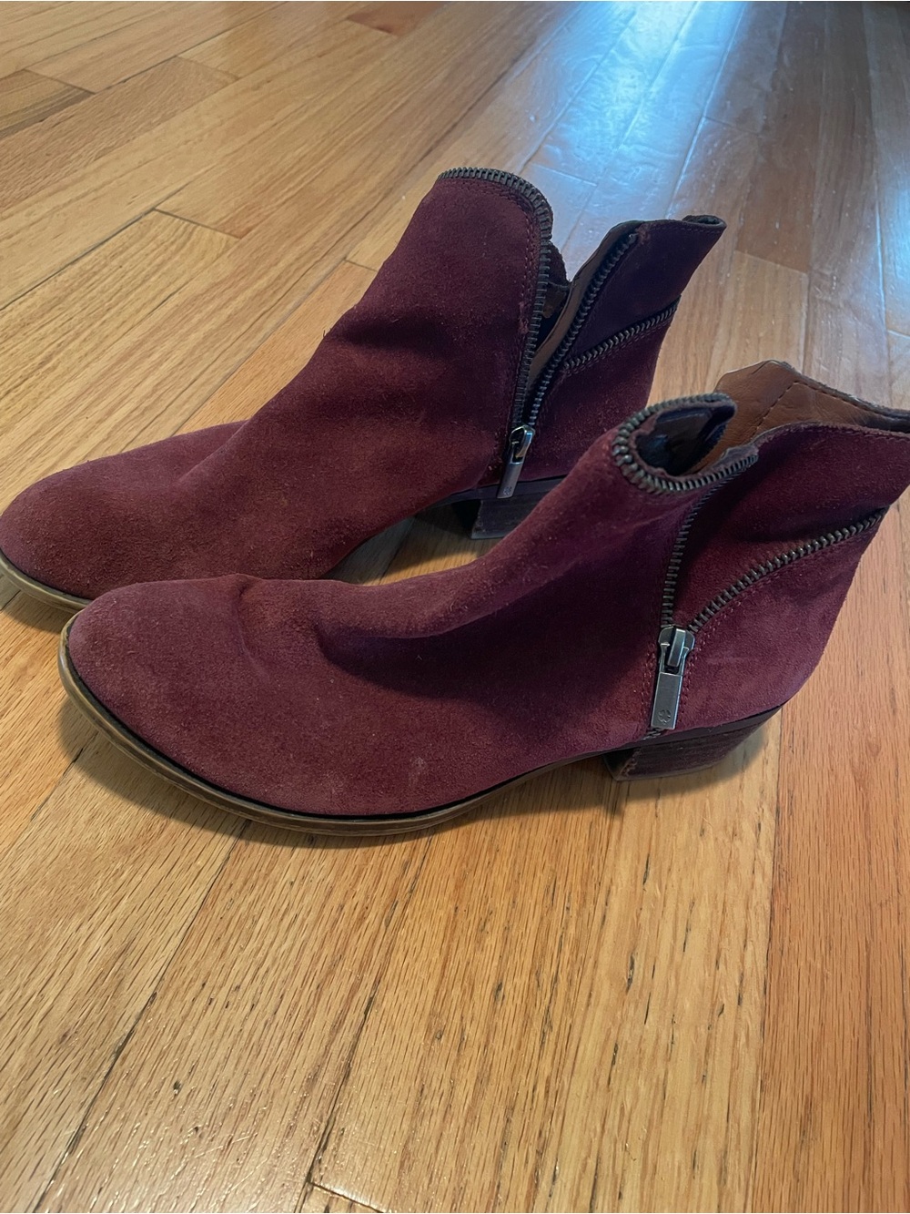 Lucky Brand Wine Suede Ankle Booties with Side Zip